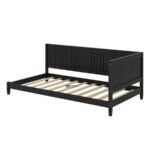 Modern Slatted Wood Daybed Sofa with Armrest (Matte Black Finish) - Image 2