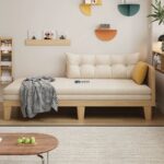 Scandinavian Solid Wood Daybed Sofa with Tufted Upholstery (Natural Beige)