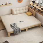 Scandinavian Solid Wood Daybed Sofa with Tufted Upholstery (Natural Beige) - Image 3