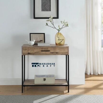 Wooden and Metal Console Table with Modern Industrial Design