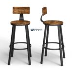 Solid Wood & Metal Bar Stool Set of 2 for Kitchen & Bar Seating - Image 4