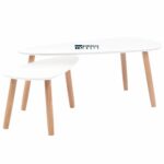 2 Piece Nesting Coffee Table Set with Solid Pine Wood Legs - Image 4