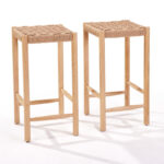 Rattan Weave Bar Stools with Solid Wood Support Frame (Set of 2) - Image 3
