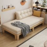 Scandinavian Solid Wood Daybed Sofa with Tufted Upholstery (Natural Beige) - Image 4