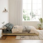 Modern Wooden Sofa Cum Daybed with Cylindrical Bolsters (Teal Blue) - Image 2