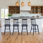 Solid Wood Bar Chair with Spindle Backrest for Kitchen Counter & Bar – Black Finish