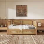Solid Wood Cane Panel Daybed with Storage Drawers – Natural Finish