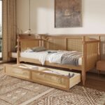 Solid Wood Cane Panel Daybed with Storage Drawers – Natural Finish - Image 3