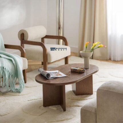 Solid Wood Oval Centre Table for Living Room with Smooth Natural Finish