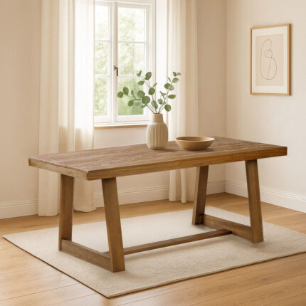 Solid Wood Classic Dining Table with Pecan Wirebrush Finish