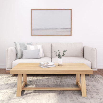 Solid Wood Coffee Table with Blonde Wirebrush Finish for Indian Homes