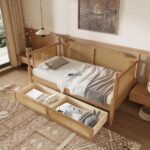 Solid Wood Cane Panel Daybed with Storage Drawers – Natural Finish - Image 2