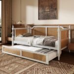 Solid Wood Cane Panel Daybed – White Finish with Natural Rattan - Image 4