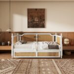 Solid Wood Cane Panel Daybed – White Finish with Natural Rattan - Image 6