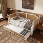 Solid Wood Cane Panel Daybed – White Finish with Natural Rattan - Image 3