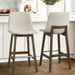 Upholstered Low Back Solid Wood Bar & Kitchen Dining Stools (Set of 2)