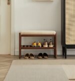 Two-Tier Wooden Entryway Bench with Soft Cushioned Seating for Modern Homes