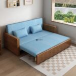 Azure Haven Wooden Sofa Cum Bed with Fabric Upholstery