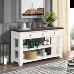 Modern Console Table with Solid Pine Top in Antique White Finish - Image 2
