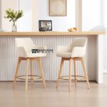 Swivel Counter Stools with Full Backrest, Arm Support and Rubberwood Base