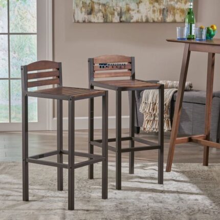 Solid Sheesham Wood Bar and Counter Stool Set of 2