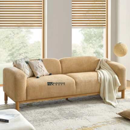 Modern Bouclé Fabric Sofa with Solid Wood Base