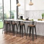 Metal & Solid Wood Bar Stool with Backrest for Kitchen Counter & Bar – Grey & Natural Finish