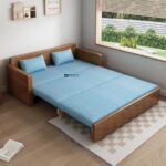 Azure Haven Wooden Sofa Cum Bed with Fabric Upholstery - Image 2