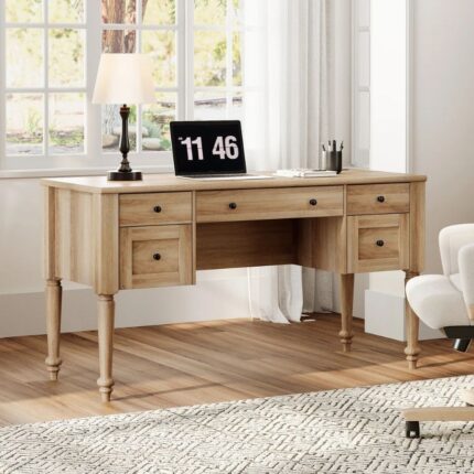 Solid Wood Study Table with Multiple Drawers – Classic Home & Office Work Desk