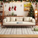 Square Arm Cotton Linen Fabric Sofa with Solid Wooden Frame