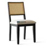 Solid Wood Dining Chairs with Upholstered Cushion Seat and Natural Rattan Cane Back – Set of Two - Image 4