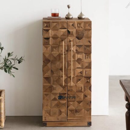 Tall Wine and Coffee Bar Cabinet with Built-In Wine Bottle and Glass Storage