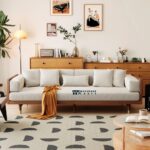 Square Arm Cotton Linen Fabric Sofa with Solid Wooden Frame - Image 3
