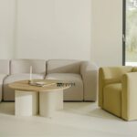 Modern Coffee Table in Light Wood and Cream White with Steel Frame