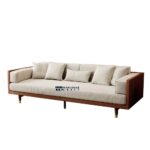 Square Arm Cotton Linen Fabric Sofa with Solid Wooden Frame - Image 5