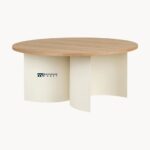 Modern Coffee Table in Light Wood and Cream White with Steel Frame - Image 3