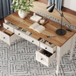 Solid Wood Study Table with Drawers – Classic White & Natural Wood Home Office Desk - Image 3