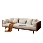 Square Arm Cotton Linen Fabric Sofa with Solid Wooden Frame - Image 2