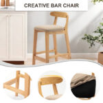 Minimalist Natural Wood Finish Solid Wood Bar Stool for Home Counters - Image 3