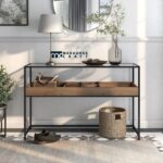 Handcrafted Solid Wood Console Table with Elegant Glass Top Finish