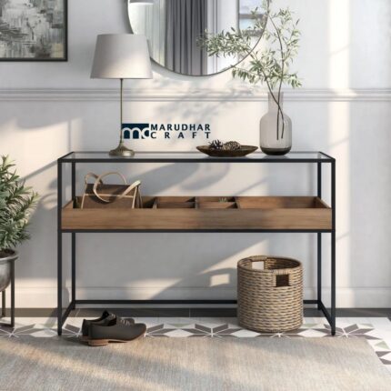 Handcrafted Solid Wood Console Table with Elegant Glass Top Finish