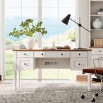Solid Wood Study Table with Drawers – Classic White & Natural Wood Home Office Desk - Image 4