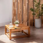 Solid Acacia Wood Low Coffee Table with Natural Finish for Living Room