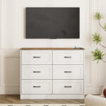 Modern 6-Drawer Dresser with Gold Handles – 54” Wide Solid Wood Bedroom Storage Chest