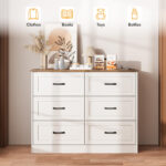 Modern 6-Drawer Dresser with Gold Handles – 54” Wide Solid Wood Bedroom Storage Chest - Image 3