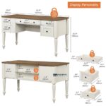 Solid Wood Study Table with Drawers – Classic White & Natural Wood Home Office Desk - Image 2