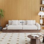 Nordic Ease Low-Profile Wooden Sofa with Fabric Upholstery