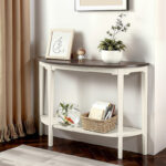 Half-Moon Modern Solid Wood Console Table with Four Legs and Double-Layer Storage for Living Room and Bedroom