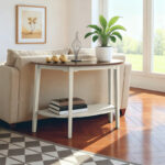 Half-Moon Modern Solid Wood Console Table with Four Legs and Double-Layer Storage for Living Room and Bedroom - Image 2