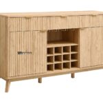 Weathered Finish Coffee Bar Cabinet with Three Drawers and Wine & Glass Storage - Image 3